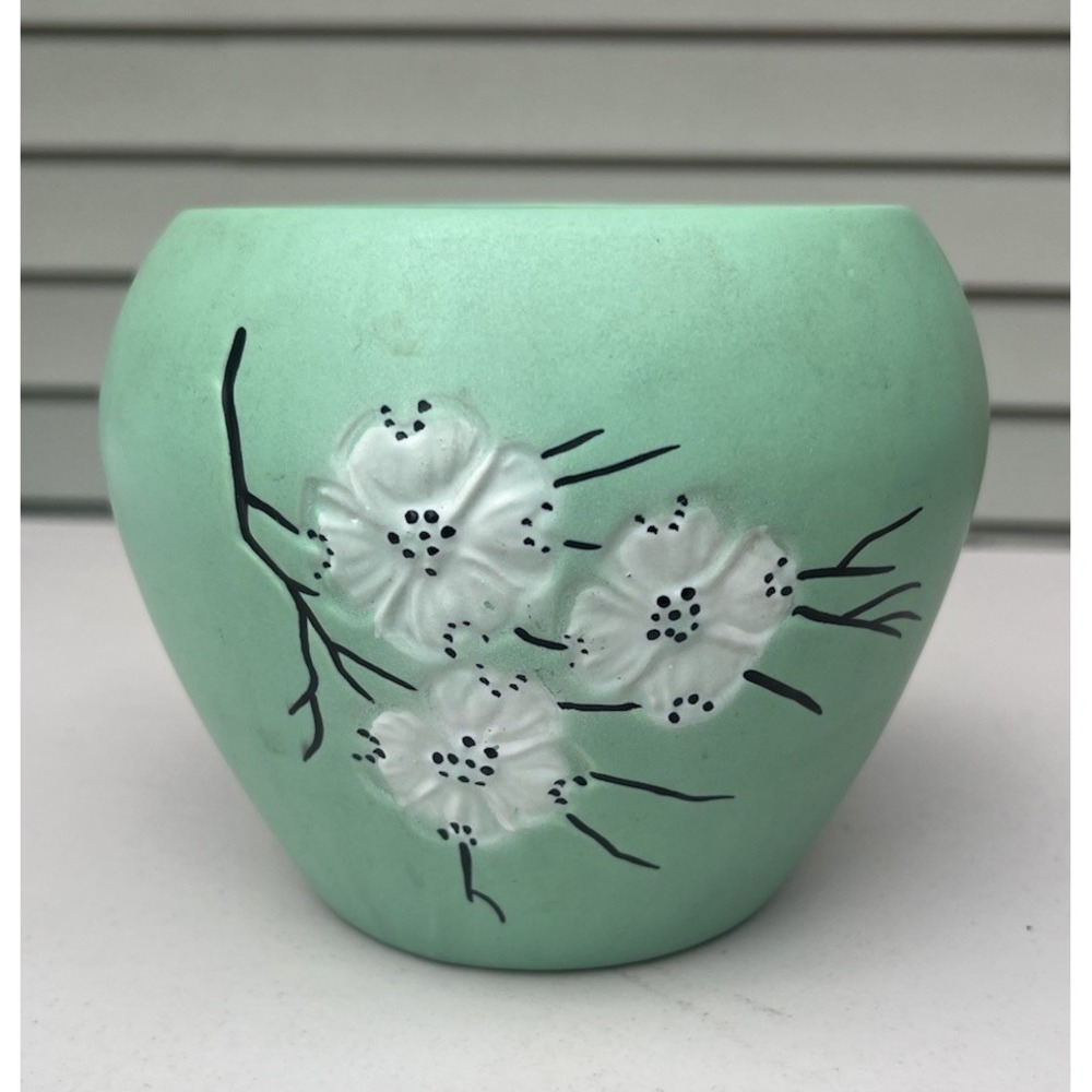 Vintage Mcoy Springwood Dogwood Mint Color Planter 6 inch